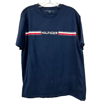 #ad Tommy Hilfiger Womens Short Sleeve T Shirt Navy Multi Pullover Size Large