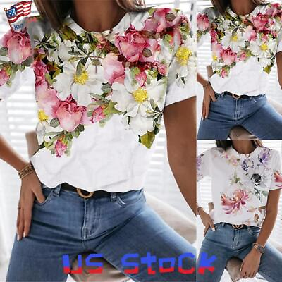 #ad Womens Floral Print Short Sleeve T Shirt Tops Ladies Summer Casual Baggy Blouse