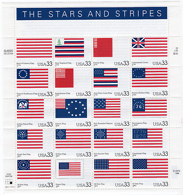 #ad Scott #3403 The Stars And Stripes Sheet of 20 Flag Stamps MNH