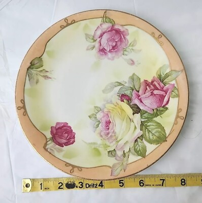 #ad Vintage R.S. Prussia Germany Hand Painted China Pink Rose Plate *READ*
