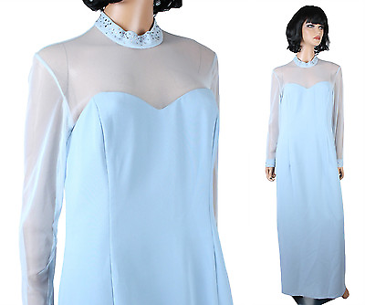 #ad NWT Dela Jo Dress 12 Light Sky Blue Long Cocktail Gown Rhinestones Sheer Mesh