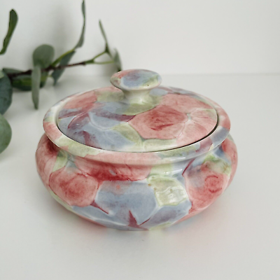 #ad Vintage Trinket Pot Dish With Lid Pink Rose Bridlington 80s Pastels Coquette