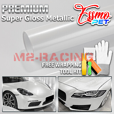 #ad ESSMO PET Super Gloss Metallic Pearl White Vehicle Vinyl Wrap Decal Like Paint