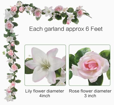 #ad 6 Ft Artificial Silk Flower Garland Vine Decorations Pink Rose White Lilly