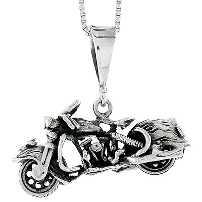 #ad Sterling Silver Motorcycle 3D Pendant Charm Italian Box Chain
