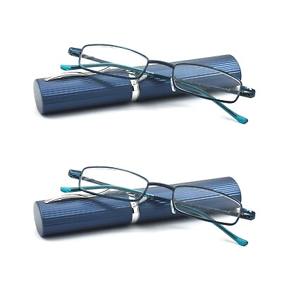 #ad EYE ZOOM 2 Pack Slim Compact Light Tube Reading Glasses with Portable Clip Case