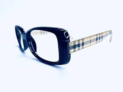 #ad Burberry Eyeglasses Full Rim Black Check Temples Italy B4087 3001 8G 54 16 140