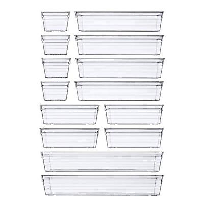 #ad 14 PCS Clear Plastic Drawer Organizer Tray for Makeup Kitchen Utensils