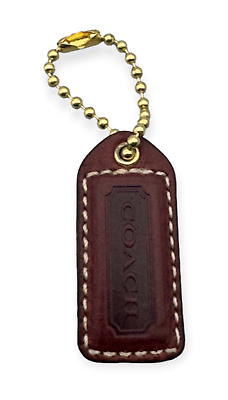 #ad Coach Small Hangtag Charm Replacement Necklace Pendant Gold Dark Brown Leather $18.00