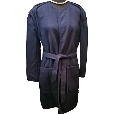 #ad Rag Bone Quilted Over Coat Padded Wrap Liner Coat Rope Accent Women Blue