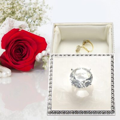 #ad Jewelry Box Metal Organizer Storage Crystal Necklace Treasure Chest Square White