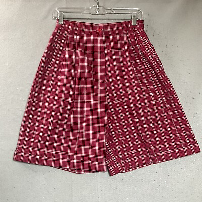 #ad Vintage Shorts Womens Small Red Plaid Pockets Bermuda Classic Preppy Retro 90s