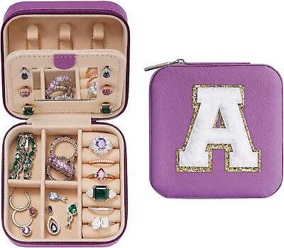 #ad Travel Jewelry Case for Women Girls A Initial Purple