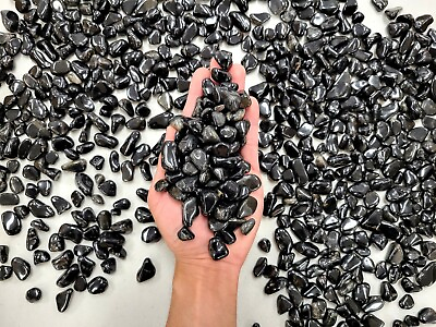 #ad Small Tumbled Black Onyx Crystal Stones Bulk Tumbled Gemstones for Jewelry