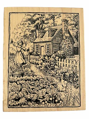 #ad PSX K 2274 Rubber Stamp Wood Mounted Rose Garden Flowers Cottage Scarecrow NEW
