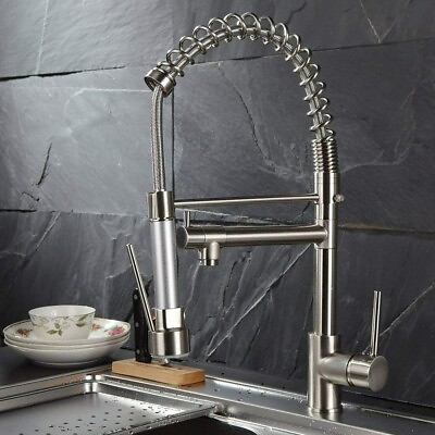 #ad Kitchen Sink Faucet Swivel Single Handle Pull Down Sprayer Mixer Tap Brushed Tap