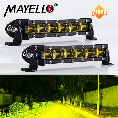 #ad Pair Amber LED Light Bar 7 inch Work Spot Flood Pods Offroad Driving Fog Lamp 8quot;