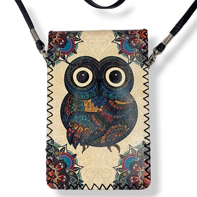 #ad Paisley Floral Owl Leather Mini Crossbody Bag Magnetic Snap Closure Cute Stylish