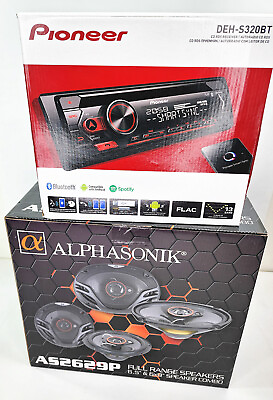 #ad Pioneer Car Stereo Bluetooth Single DIN USB MP3 AM FM CD amp; Alphasonik Speakers