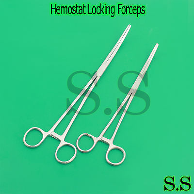 #ad New 2pc Set 10quot; 12quot; Curved Hemostat Forceps Locking Clamps Stainless Steel