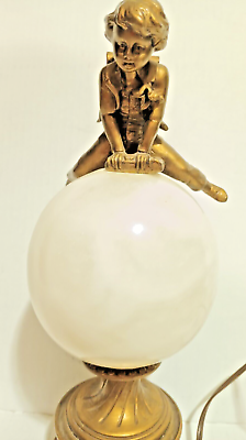 #ad Art Deco Lamp Leapfrog Alabaster Sphere Antique School Boy Child Light Onyx