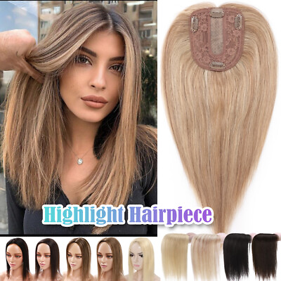 #ad Clip in Hairpiece Top Piece Human Hair Extensions Women#x27;s Toupee Silk Mono BASE