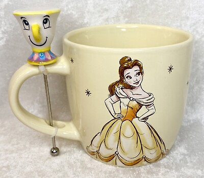#ad Disney Beauty and the Beast Mug w Chip Stirrer amp; Castle NEW w Tags