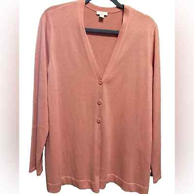 #ad J. Jill Pink Cardigan Sweater Women’s Size M Fabric Covered 3 Button Closure