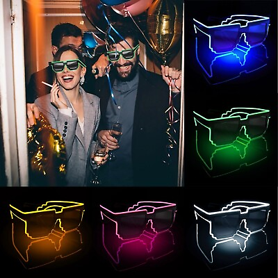 #ad Cordless LED Light Up Neon Rave Party Sunglasses Glowing DJ Party Favors