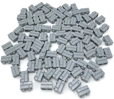 #ad Lego 100 New Light Bluish Gray Bricks Modified 1 x 2 with Masonry Profile Pieces