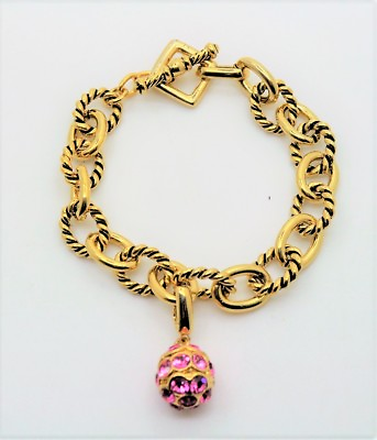 #ad B256 Modern amp; Elegant Designer style Gold Tone Chain pink ball charm Bracelet