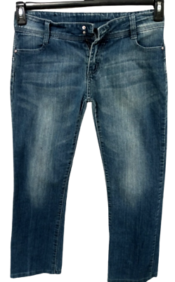 #ad *Women#x27;s blue denim front pockets spandex stretch straight jeans Medium