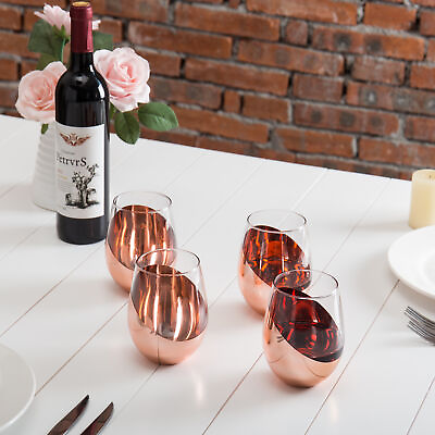 #ad 18 Oz Tabletop Modern Copper Stemless Wine Glasses for Party and Decor Set of 4