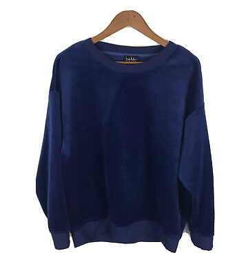 #ad Nicole Miller Velour Sweatshirt Womens Medium Blue Velvety Oversized