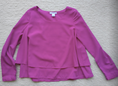 #ad BAR III blouse top tunic hot pink fuchsia magenta sz XS flutter double hem NWT