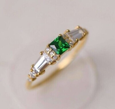 #ad 2.00CT Princess Cut Emerald Halo Wedding Lab Created Ring 14K Yellow Gold Finish