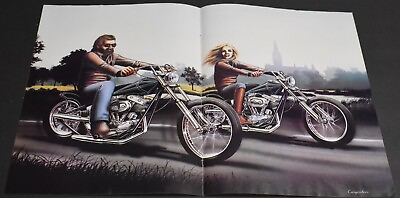 #ad 1979 Print Ad David Mann Motorcycle Magazine Centerfold Biker Lady Chic Art Ride