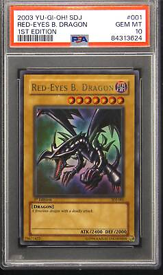 #ad 2003 SDJ 001 Red Eyes Black Dragon 1st Edition Ultra Rare Yu Gi Oh Card PSA 10