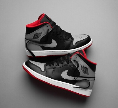 #ad Nike Air Jordan 1 Mid Bred Shadow Black Red DQ8426 006 Men#x27;s Sneaker New