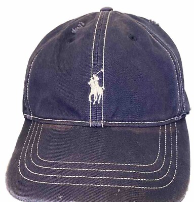 #ad Vintage Polo Sport Ralph Lauren distressed. Navy Blue Leather Strap back