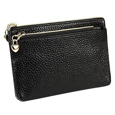 #ad Women#x27;s Genuine Leather Coin Purse Zipper Pocket Size Pouch Change Wallet Black