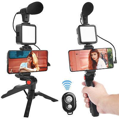 #ad Smartphone Vlogging Set Video Kit With Tripod Microphone LED Light Phone Holder