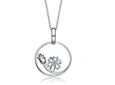 #ad Sterling Silver Rose Cubic Zirconia Flower Round Pendant Chain Necklace 18quot; K72