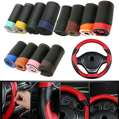 #ad Microfiber Leather Car Steering Wheel Cover DIY Stitch On Wrap for 15quot; Women Men