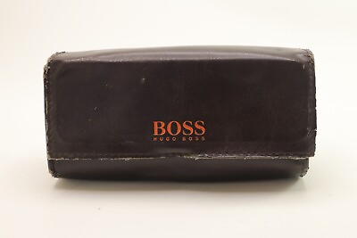 #ad Vintage HUGO BOSS Leather Eyeglasses Case With Handkerchief Genuine Brown Case