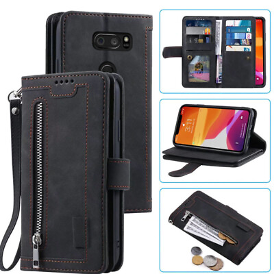#ad LG V30 Plus Wallet CaseLeather Zipper Magnetic Flip Card Case For LG V30S V35