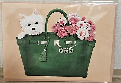 #ad PAPYRUS Mother#x27;s Day Puppy Dog amp; Roses Flowers in Bag Mom Card