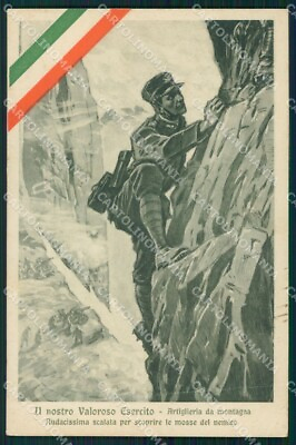 #ad Militari Propaganda WWI Artiglieria da Montagna Tricolore PIEGA cartolina XF0832
