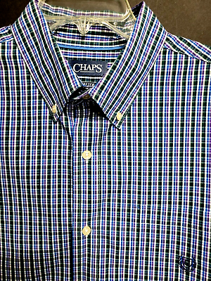 #ad Chap#x27;s Mens NWOT Long Sleeve Button Down Shirt Plaid Size XL Stretch w pocket