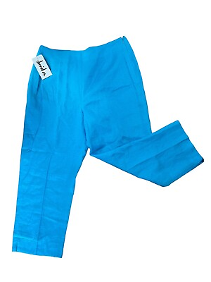 #ad NEW David N. 100% Linen Lined Pants Women#x27;s Size 14 Side Zip Lightweight Blue